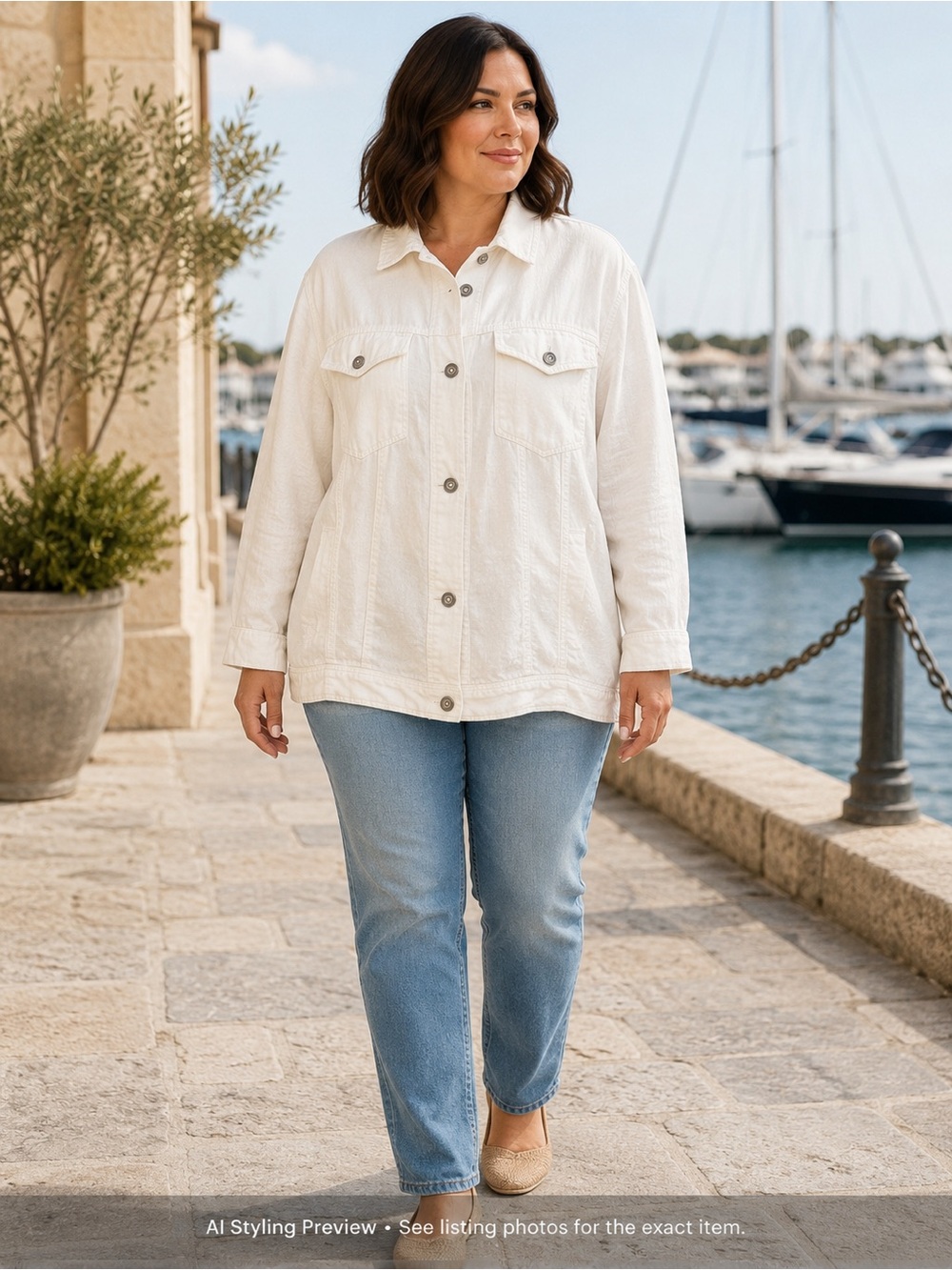 Jones & Co Women’s XL White 100% Linen Oversized Utility Shacket Jacket